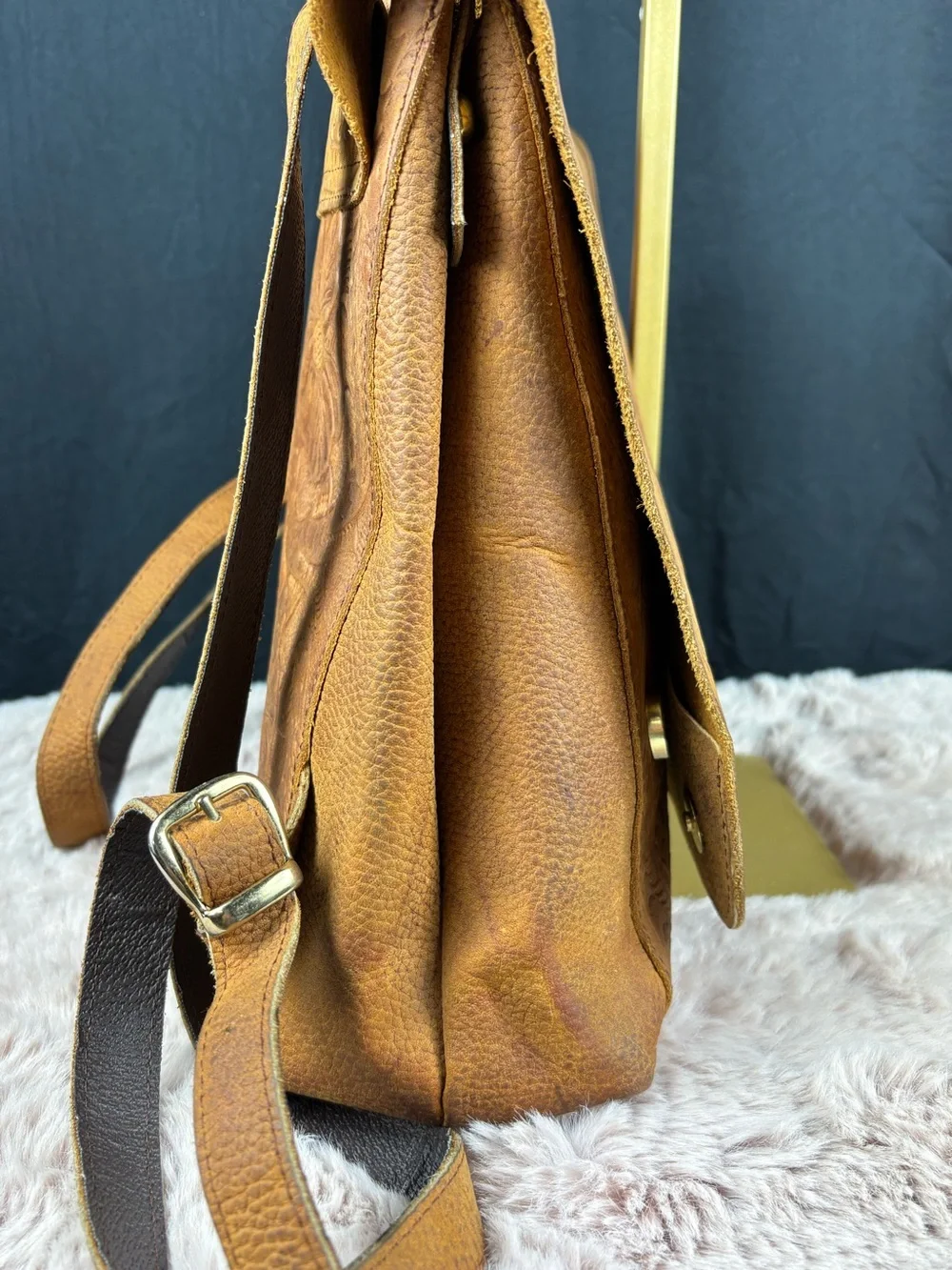 Hand Tooled Vintage Leather Backpack Purse Floral Western Boho Handbag